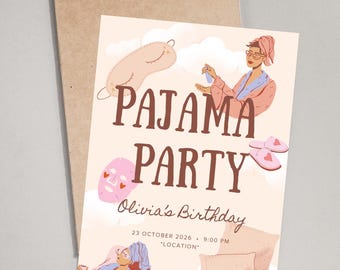 Pajama Party Birthday Invitation Template | Sleepover Invite | Editable Digital Invitation