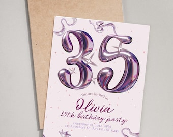 Plantilla de invitación para 35 cumpleaños / Invitación para fiesta glamurosa / Invitación digital editable