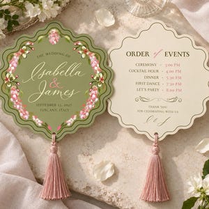 Wedding Program Fan Template | Digital Canva Printable | Vintage Floral Wedding Stationery