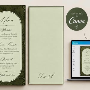 Wedding Menu Template | Editable Canva Dinner Menu | Vintage Floral Wedding Stationery