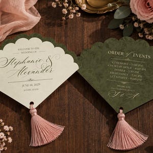 Plantilla de abanico para programa de boda / Imprimible digitalmente en Canva / Papelería de boda floral vintage