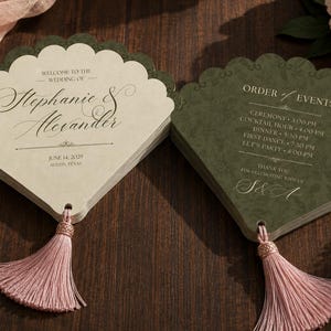 Trouwprogramma waaier sjabloon | Digitaal printbaar op Canva | Vintage bloemen trouwbriefpapier