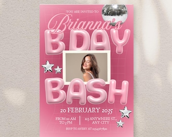Birthday Invitation Template with Photo | Pink Party Invite | Editable Digital Invitation