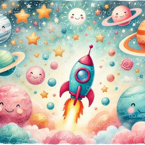 宇宙壁アートプリント - 宇宙の子供部屋の装飾、銀河と惑星のイラスト、子供部屋のアートワーク、宇宙飛行士のポスター、フレームなしのプリント