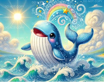 Whale Wall Art Print - Ocean Nursery Decor, Nautical Baby Room Artwork, Marine Animal Illustration, Coastal Kids Bedroom Poster, wall poster