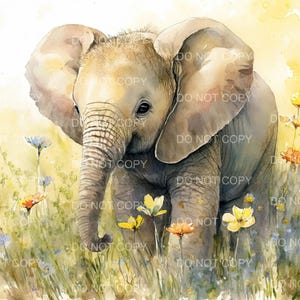 Stampa artistica da parete con elefante - Simpatico cucciolo di elefante con berretto, decorazione per la cameretta degli animali, illustrazione della fauna selvatica del safari, poster per la cameretta dei bambini