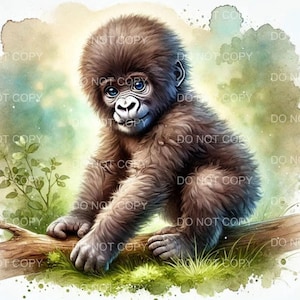 Gorilla Wall Art Print - Decorazione con animali selvatici, Poster per bambini con safari nella giungla, Illustrazione maestosa di gorilla, Opere d'arte per la cameretta dei bambini, Arte con animali