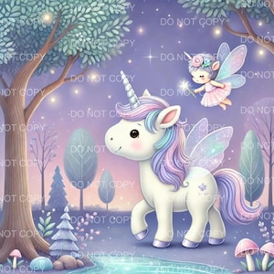 Stampa artistica da parete con unicorno magico - Decorazione per cameretta dei bambini con fantasia pastello, opera d'arte per la cameretta delle bambine, illustrazione di una fiaba carina, poster di unicorno senza cornice
