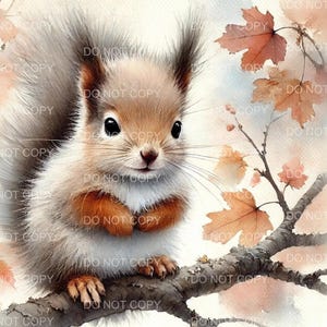 Stampa artistica da parete con scoiattolo carino - Decorazione per la cameretta dei bambini con animali del bosco, illustrazione di scoiattolo bambino, opera d'arte per la cameretta dei bambini, poster con animali selvatici della foresta
