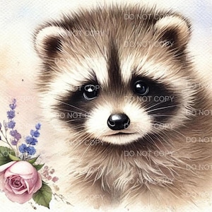 Cute Raccoon Wall Art Print - Woodland Animal Nursery Decor, Baby Room Illustration, Kids Wildlife Artwork, Unframed Poster, Animal Artwork