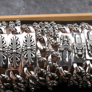 CH Boxed Silver punk Scout Anchor Cross Flowers Bracelet Gothic Cuban Chain Jewelry unisex Birthday Party Gift