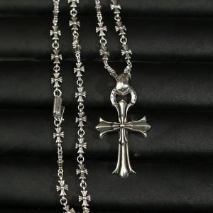 CH Boxed Silber Punk Doppelt gestapelt Kreuz Blume Anhänger Halskette Gothic Schmuck unisex Birthday Party Geschenk 60 CM