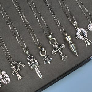 CH Boxed Silber Punk Kreuz Blume Halskette Gothic Schmuck unisex Hochzeit Geburtstag Party Geschenk 60 CM