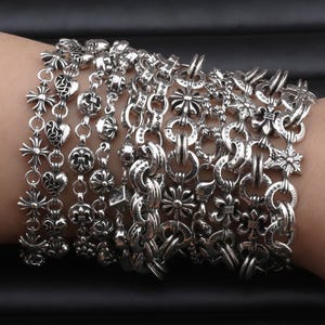 CH Boxed Silver punk Cross flower Dice Bracelet Double letter Gothic Alphabet chain Jewelry unisex Birthday Party Gift