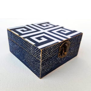 Portagioie con chiave greca antica, piccolo, organizer per anelli a spirale, blu, antico, fatto a mano, regalo di lusso dalla Grecia, regalo per lei/lui