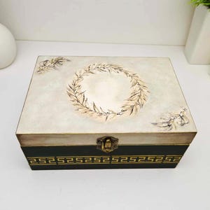 Greek Olive Tree Leaf Jewelry Organizer Laurel Wreath Gold Greek Key Antique Jewelry Holder, Handmade Greek Gift Idea for Wedding Birthday
