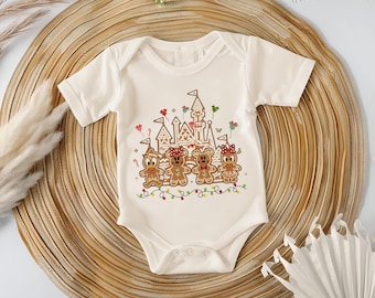 Disney Mickey and Friends Gingerbread Cookie Christmas Baby Bodysuit, Merry Christmas Party Kid Shirt, Gingerbread Castle Women T-Shirt