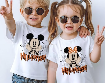 Mickey And Minnie Halloween Shirt, Spooky Season T-Shirt, Halloween Family Matching T-Shirt, Disney Mickey And Minnie Skeleton T-Shirt