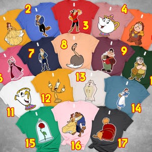 Custom Beauty And The Monster Family Matching T-Shirt, Beast Beauty Enchanted Rose Candelabra Group Matching Shirts, Movie Matching T-Shirt image 1