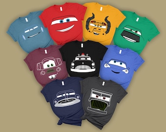 Camisetas familiares a juego con el contorno de las caras de Disney Cars, camiseta grupal de Cars, camisetas para viajes familiares de vacaciones de Disney Cars, body de bebé con el contorno de las caras de Cars