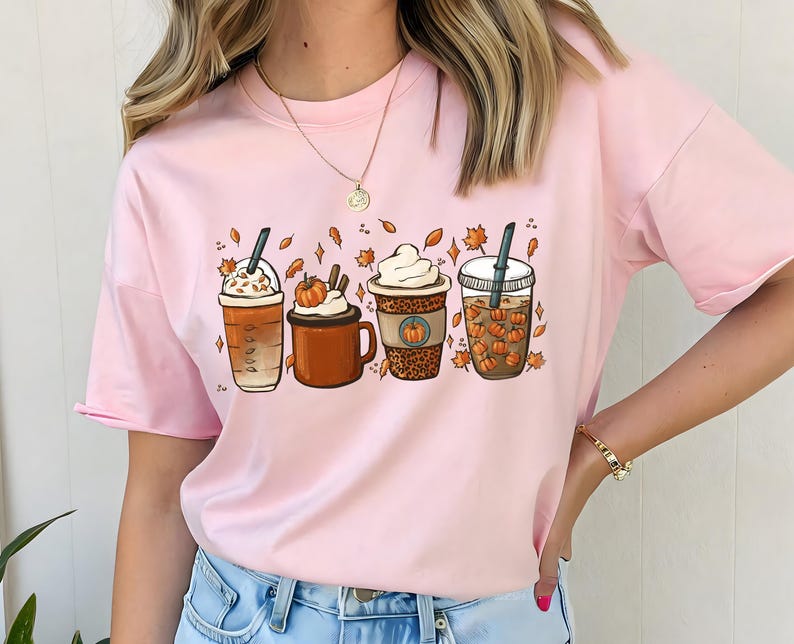 Camiseta Comfort Colors® de Acción de Gracias, linda camiseta de café de otoño, camiseta para amantes del café, camiseta de taza de café con leche y calabaza de Halloween, camiseta de especias de calabaza imagen 6
