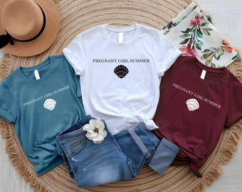 Pregnant Girl Summer T-Shirt, Pregnancy Announcement Shirt, Baby Shower Shirt, Girl Mama Shirt, Baby Reveal T-Shirt, Girl Summer T-Shirt