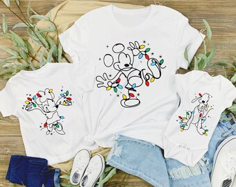 Disney Mickey Christmas Shirt, Mickey and Friends Christmas Lights Family Matching Shirt, Disneyland Mickey Christmas Family Trip T-Shirt
