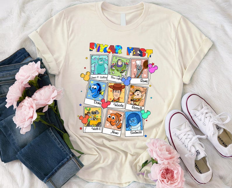 Disney Characters Photos Shirt, Toy Story Remy Monster Inc Balloons Shirt, Disney Fest Shirt, Disneyland Family Disney Fest Toddler Shirt imagem 1