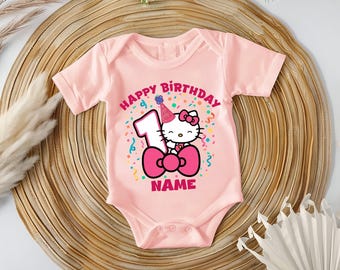Birthday Cat Kids Shirt, Hello Cat Baby Bodysuit, Customized Birthday Cat Shirt, Birthday Cat Party Shirt, Hello Cat Birthday Girl T-Shirt