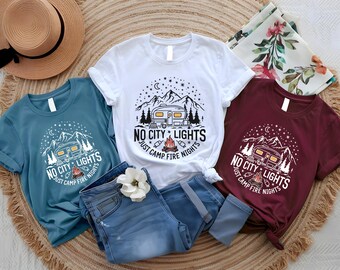 Adventure Kids Shirt, No City Lights Just Camp Fire Nights Shirt, Family Camping Shirts, Mountain Shirt, Hiker Shirts, Nature Lover T-Shirt