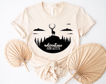Adventure T-Shirt, Adventure Awaits Shirt, Camping Unisex Shirt, Mountain Shirt, Hiker Shirt, Nature Lover Shirt, Camping Vacation T-Shirt