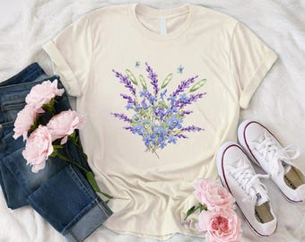 Blue Flower Bouquet Shirt, Flower Lover Shirt, Retro Floral Shirt, Flower T-Shirt, Plant Ladies Shirt, Gift for her, Gift for Mother's Day