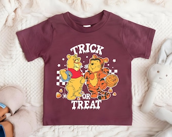 Trick or Treat Pooh And Tiger Halloween Shirt, Winnie the Pooh Disney Halloween Kids Shirt, Trick or Treat Pooh Tiger Family Matching Shirts