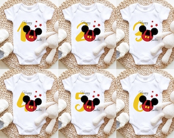 Baby Mickey Number Milestone Baby Bodysuit, Monthly Baby Bodysuit, Baby Grows for each Month Bodysuit, Mickey Milestone Baby Bodysuit