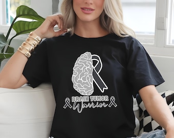 Brain Tumor Warrior T-Shirt, Brain Cancer Gray Ribbon Awareness T-Shirt, Brain Cancer Support Women Shirt, Brain Cancer Survivor T-Shirt