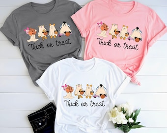 Retro Trick or Treat Pooh and Friends Halloween Shirt, Winnie the Pooh Disney Halloween Kids Shirt, Trick or Treat Family Matching T-Shirts