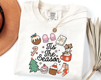 Comfort Colors® Tis The Season Shirt, Christmas Tis The Season T-Shirt, Merry Christmas Shirt, Comfort Colors® Cute Winter Women T-Shirts
