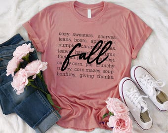 Fall Words T-Shirt, Women's Fall Shirt, Autumn Shirt, Hello Fall T-Shirt, Thanksgiving Shirt, Fall Graphic Shirt, Unisex Fall Words T-Shirt