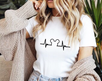 Camisetas Disney con la cabeza de Mickey y el latido del corazón, camisetas Disney para mujer, camisetas Disney para niños, conjuntos de cumpleaños para viajes a Disneyland, camisetas bonitas, camiseta unisex de Mickey