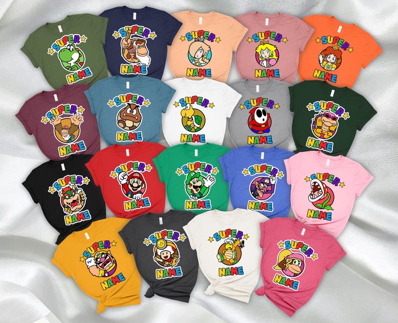 Personalized Mario And Friends Family Matching Shirts, Gaming Matching Family T-Shirt, Mario Game Custom T-Shirt, Custom Mario Shirt image 1