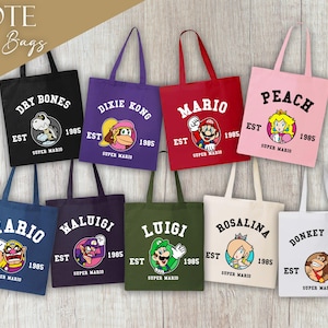 Super Mario Est. Tote Bag, Mario Est. Tote Bag, Mario And Friends Tote Bag, Gift Bag, Cotton Tote Bag, Gift For Friends, Group Trip Tote Bag