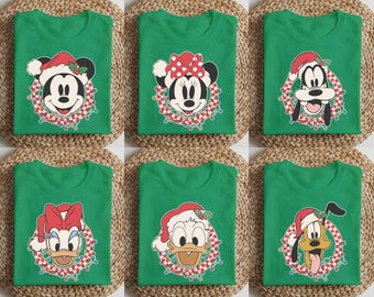 Retro Disney Mickey Checkered Christmas Shirt, Mickey and Friends Christmas Shirt, Christmas Group Shirt, Mickey Christmas Party T-Shirts