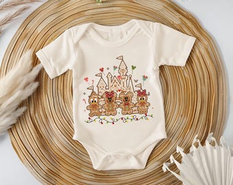 Disney Mickey and Friends Gingerbread Cookie Christmas Baby Bodysuit, Merry Christmas Party Kid Shirt, Gingerbread Castle Women T-Shirt