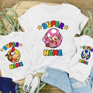 Personalized Mario And Friends Family Matching Shirts, Gaming Matching Family T-Shirt, Mario Game Custom T-Shirt, Custom Mario Shirt image 2