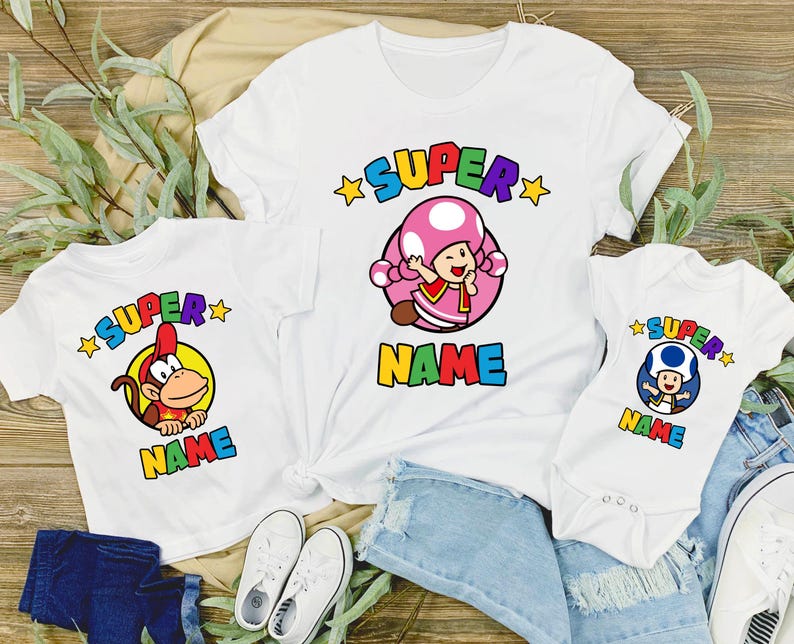 Personalized Mario And Friends Family Matching Shirts, Gaming Matching Family T-Shirt, Mario Game Custom T-Shirt, Custom Mario Shirt image 2
