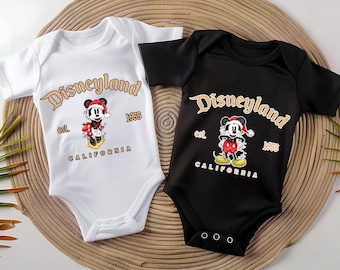 Retro Mickey Minnie Christmas Baby Bodysuit, Disneyland Est 1955 Couple Shirt, Mickey Minnie Christmas Kids Shirt, Disney Family Trip Shirt