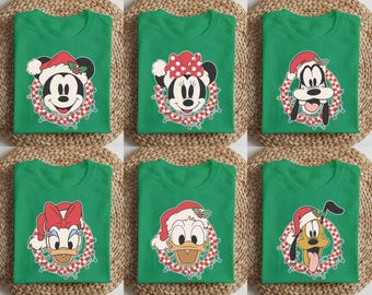 Retro Disney Mickey Checkered Christmas Shirt, Mickey and Friends Christmas Shirt, Christmas Group Shirt, Mickey Christmas Party T-Shirts