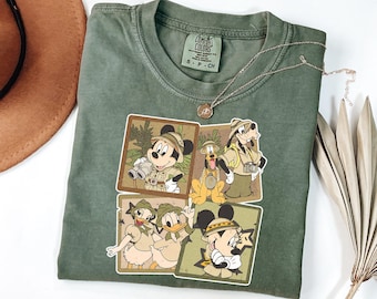 Camiseta retro de Disney Animal Kingdom con Mickey y sus amigos de Comfort Colors®, camiseta vintage de Disney Safari Mode, camisetas a juego para viajes familiares de Disney.