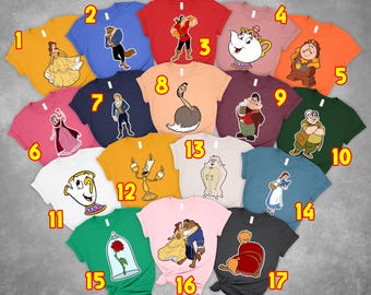 Custom Beauty And The Monster Family Matching T-Shirt, Beast Beauty Enchanted Rose Candelabra Group Matching Shirts, Movie Matching T-Shirt