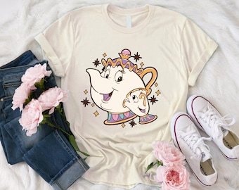 Camiseta de Disney La Bella y la Bestia con Chip y la Sra. Potts, Camiseta infantil de Disney con tetera y taza, Camiseta de viaje familiar a Disneyland, Camiseta de Disney